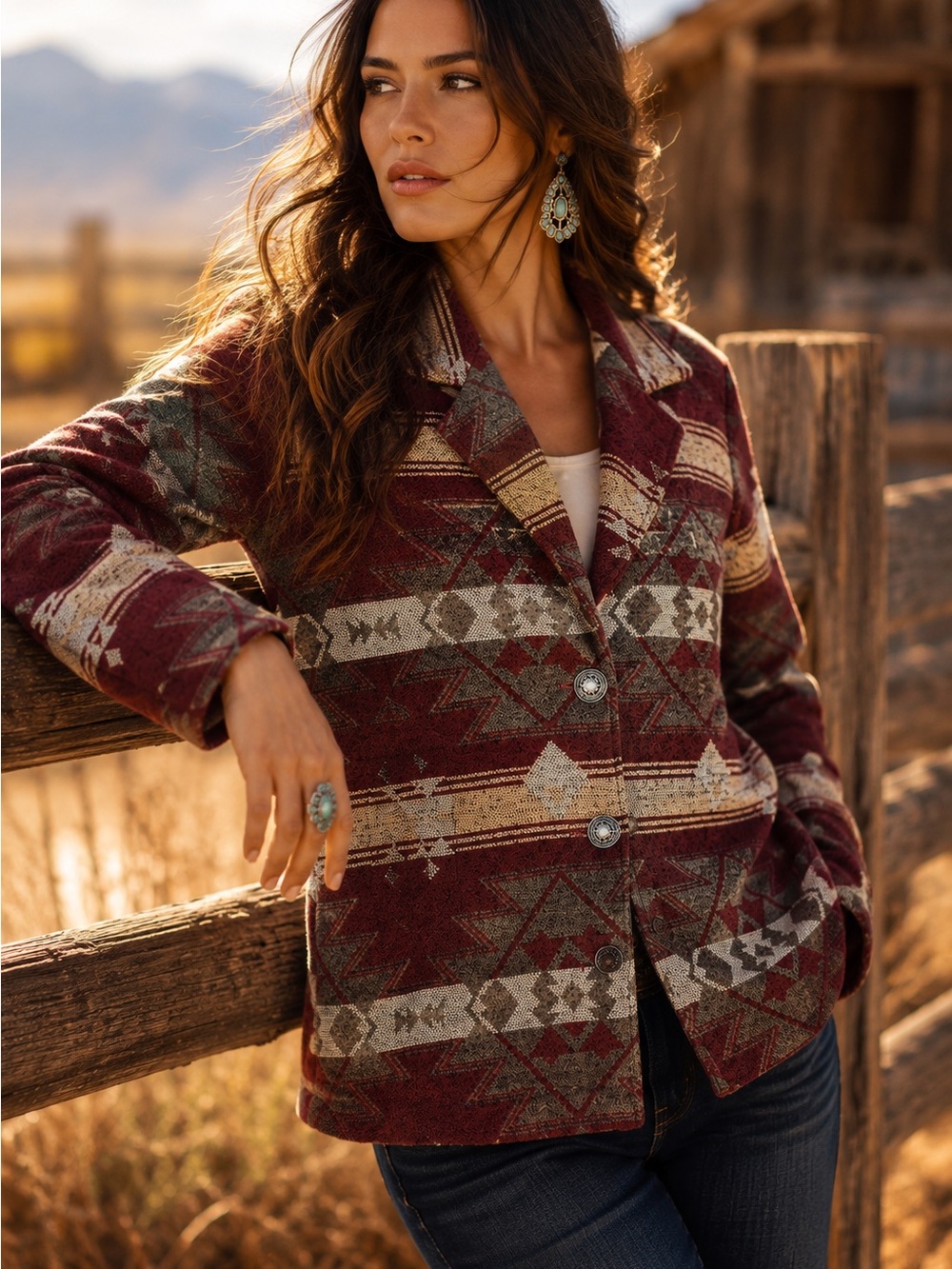 Cotton & Rye Outfitters Southwest Aztec Jacket Blazer Shacket Western Small